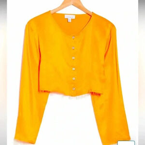Top Shop Raw Hem Satin Crop Top Orange Size 8 NWT